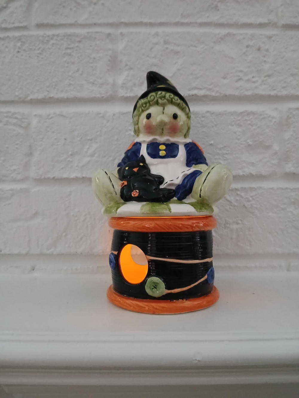 Halloween Ceramic Witch Figurine Tealight Holder - Black & Orange